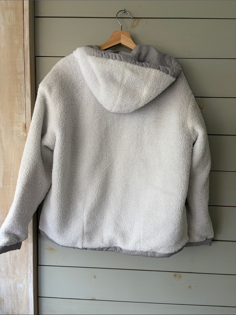 Fabletics Reversible Teddy Fleece Hooded Jacket – Cream/Grey (Fits L) - Picture 5 of 5